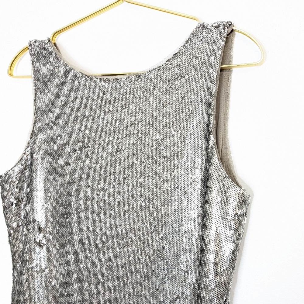 NTW White House Black Market Medium Petite Sparkly Silver Sequin Sheath Dress‎ - Picture 3 of 8